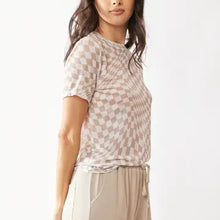 Load image into Gallery viewer, Checker Board Short Sleeve Mesh Top
